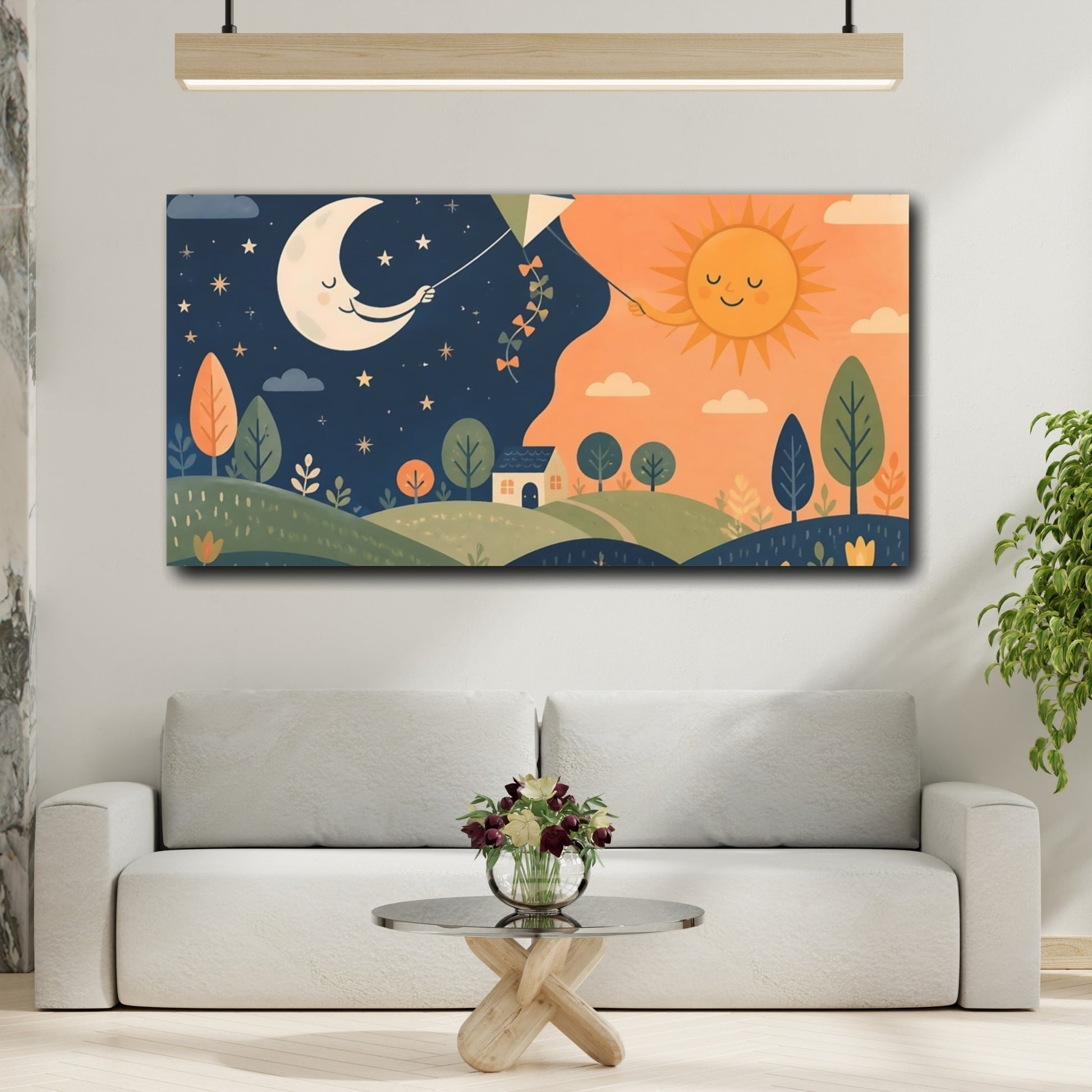Mockup 2. Kids Moon And Sun Kite shown as canvas print