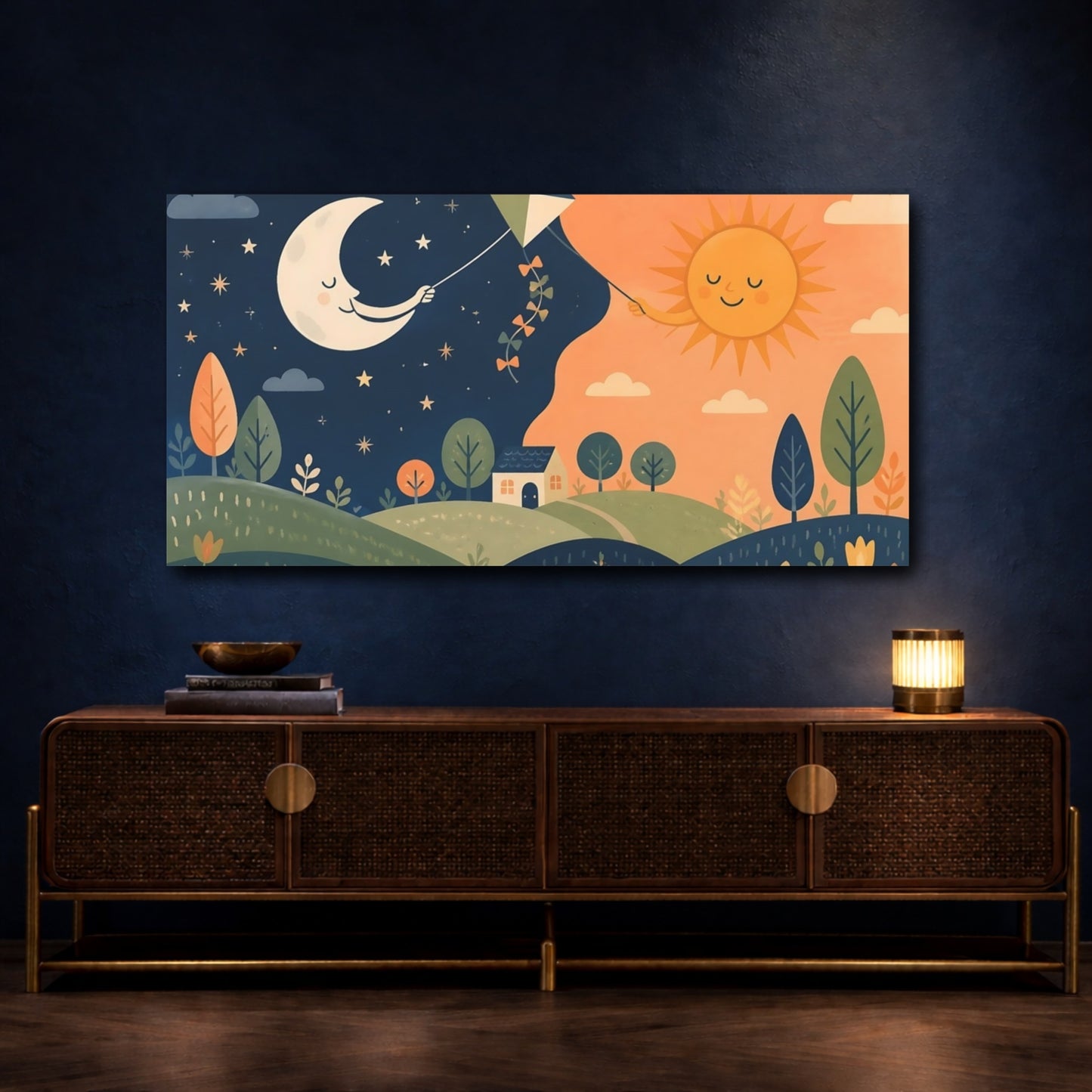Mockup 4. Kids Moon And Sun Kite shown as canvas print
