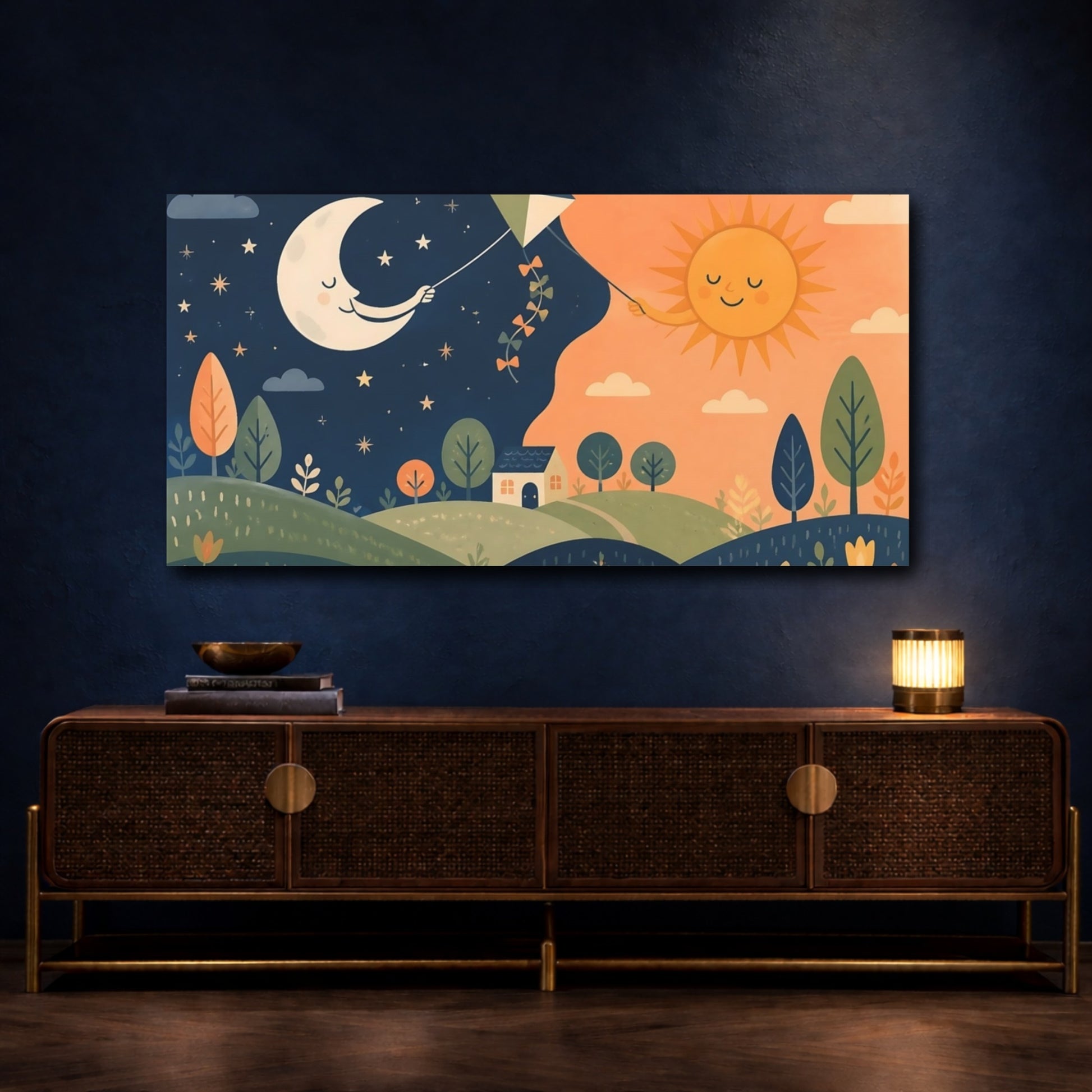 Mockup 4. Kids Moon And Sun Kite shown as canvas print