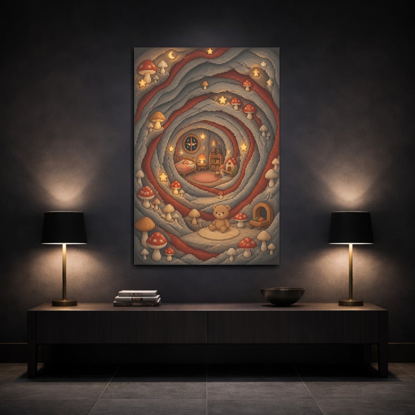 Mockup 3. Kids Mushroom Cave shown as canvas print
