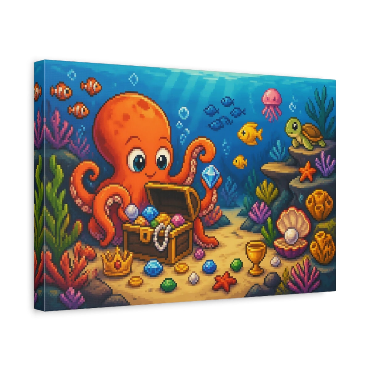 Side Mockup 4. Kids Octopus Treasure shown as canvas print