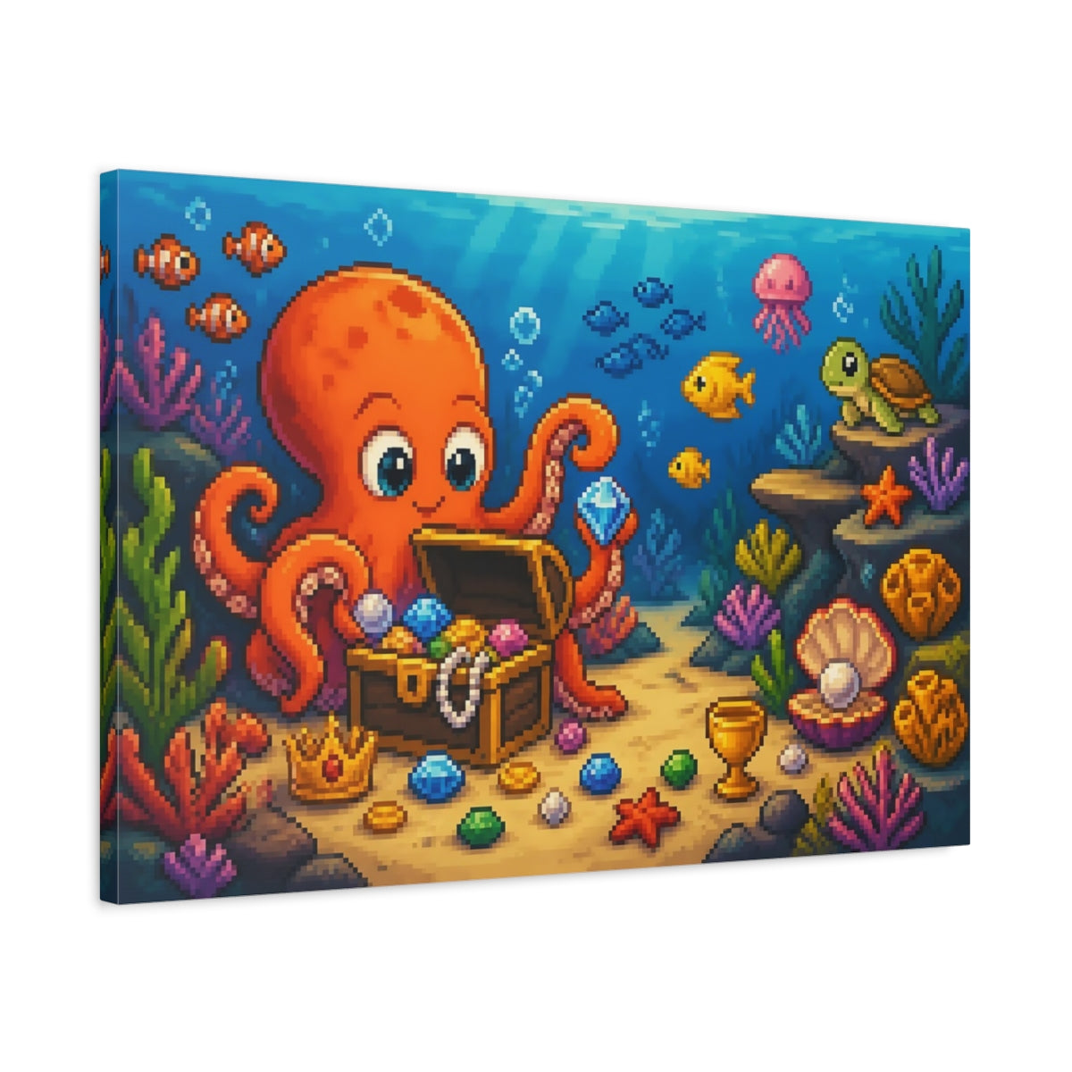 Side Mockup 2. Kids Octopus Treasure shown as canvas print