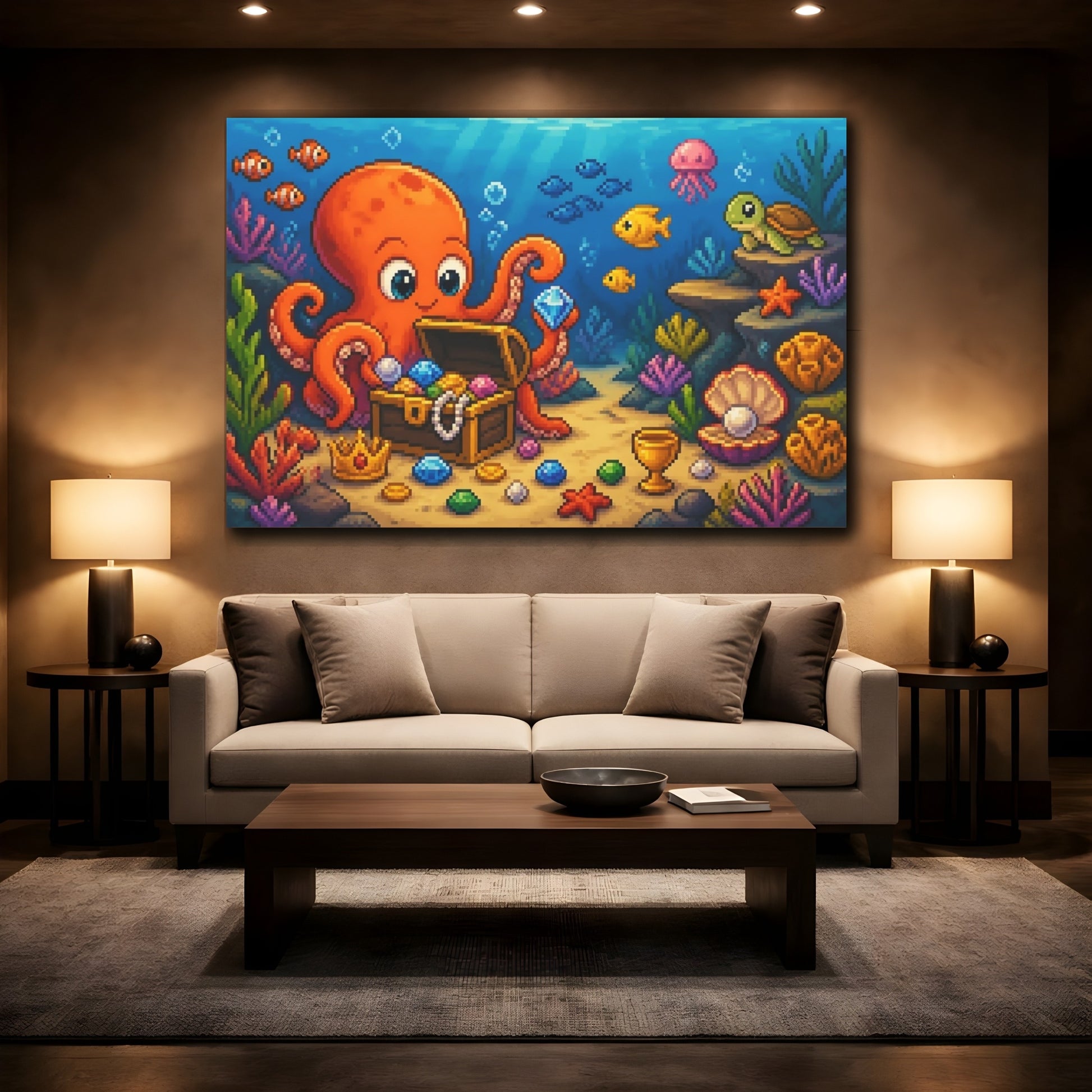 Mockup 2. Kids Octopus Treasure shown as canvas print