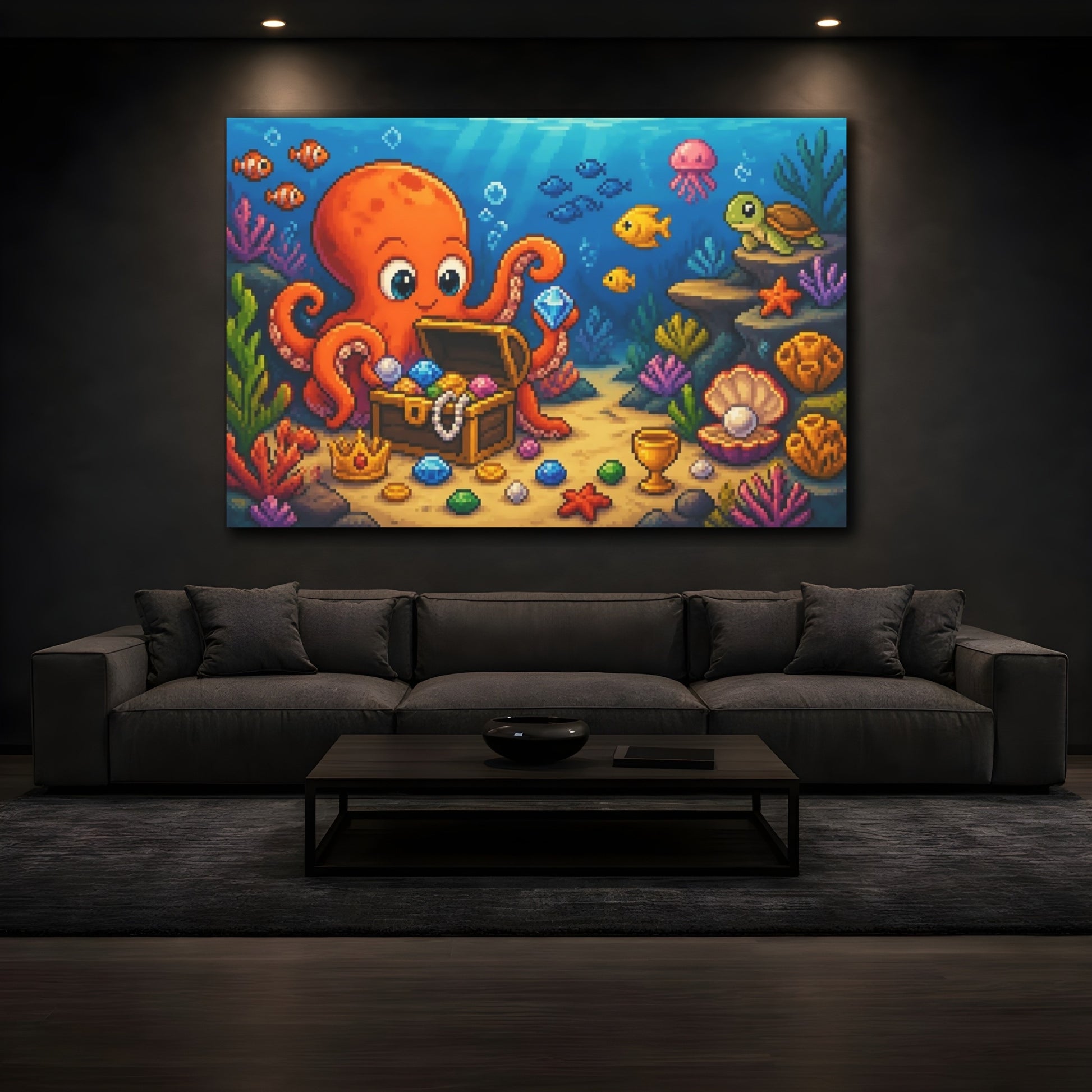 Mockup 3. Kids Octopus Treasure shown as canvas print