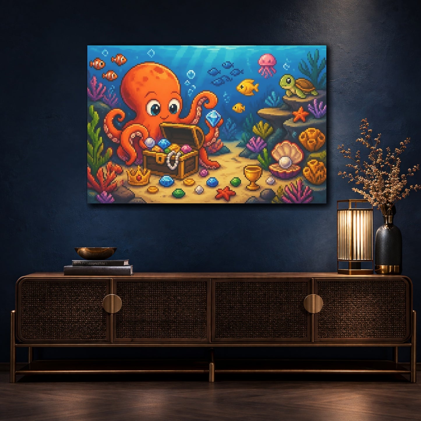 Mockup 4. Kids Octopus Treasure shown as canvas print