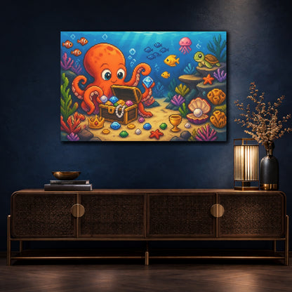 Mockup 4. Kids Octopus Treasure shown as canvas print