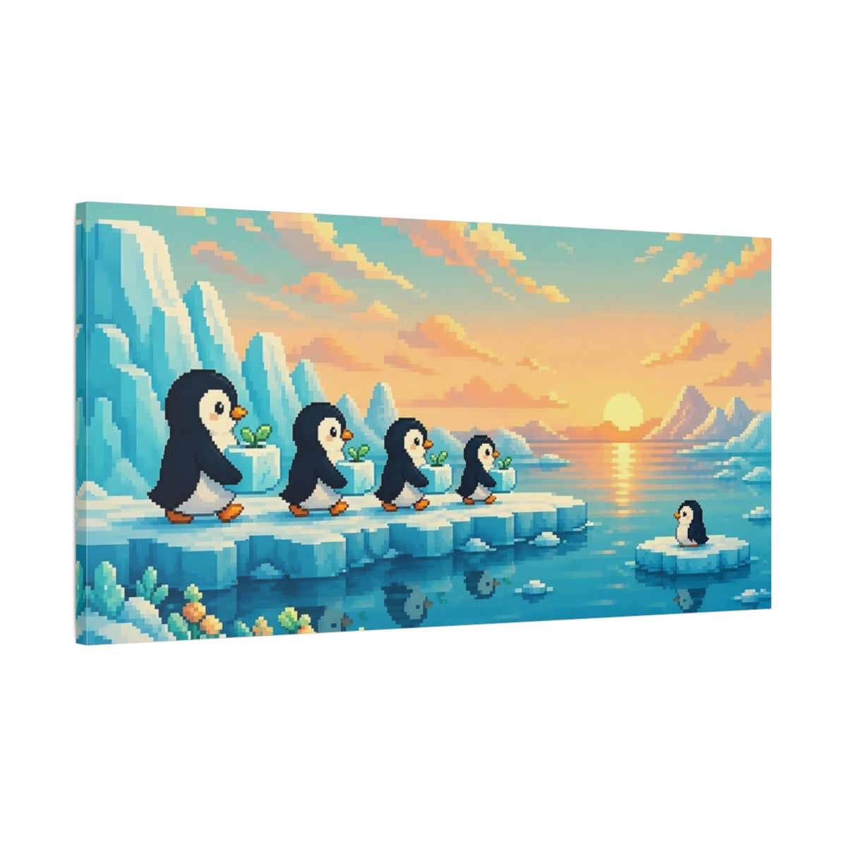Main Mockup. Kids Penguin Parade shown as canvas print