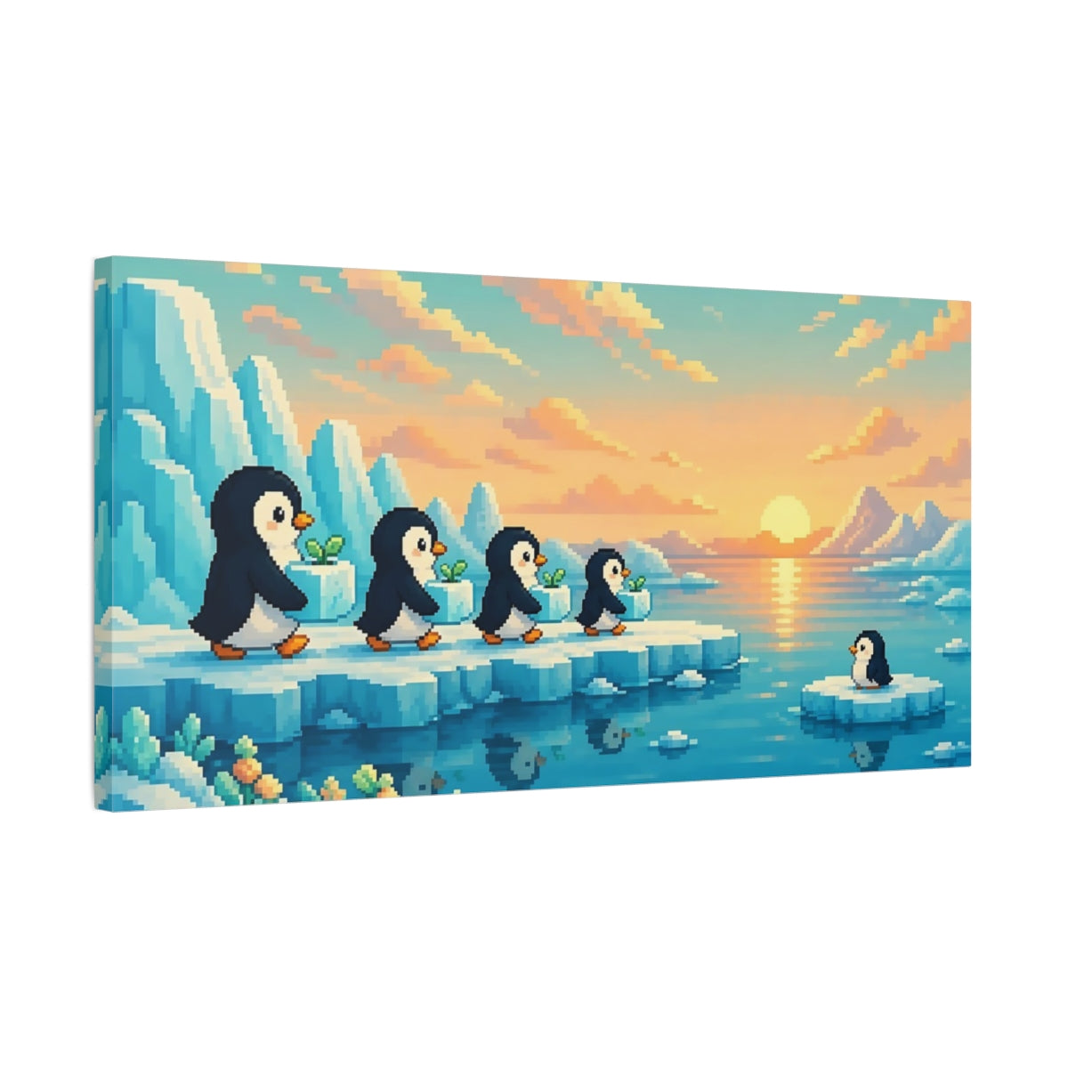 Side Mockup 1. Kids Penguin Parade shown as canvas print