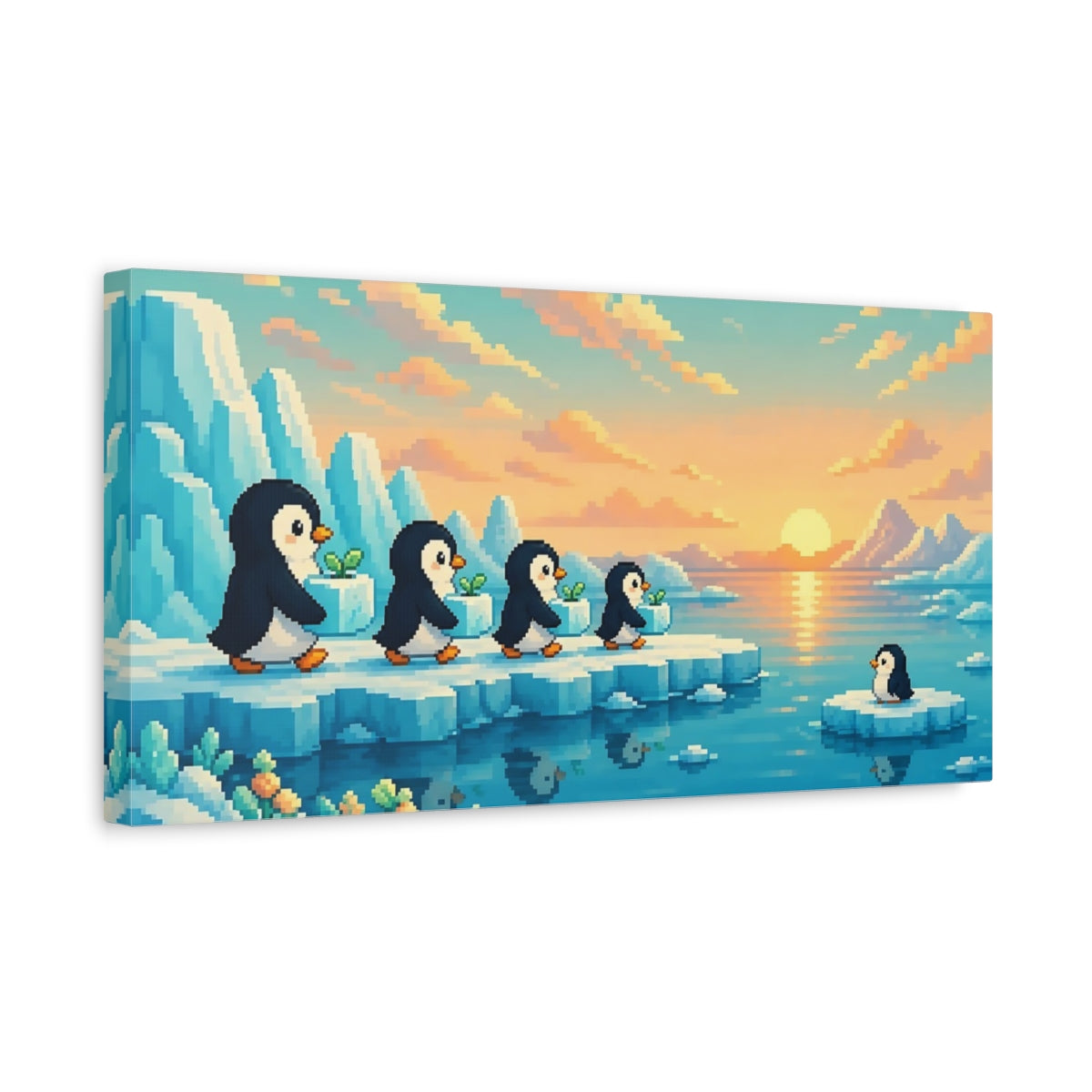 Side Mockup 3. Kids Penguin Parade shown as canvas print