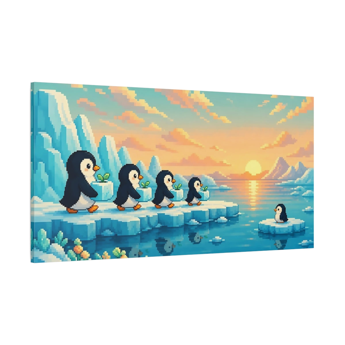 Side Mockup 2. Kids Penguin Parade shown as canvas print