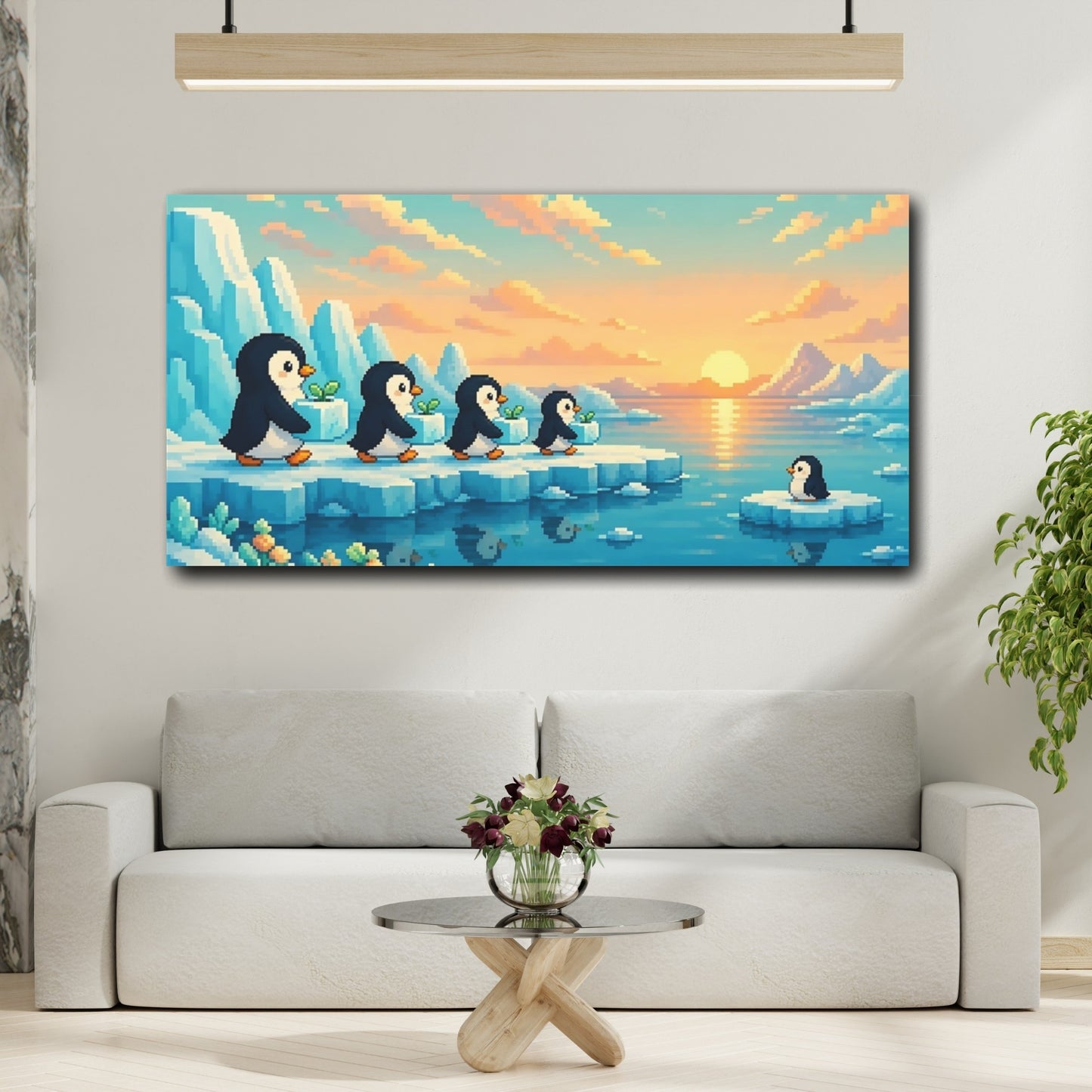Mockup 2. Kids Penguin Parade shown as canvas print