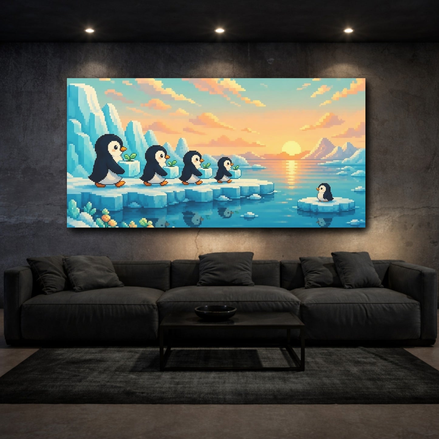 Mockup 3. Kids Penguin Parade shown as canvas print