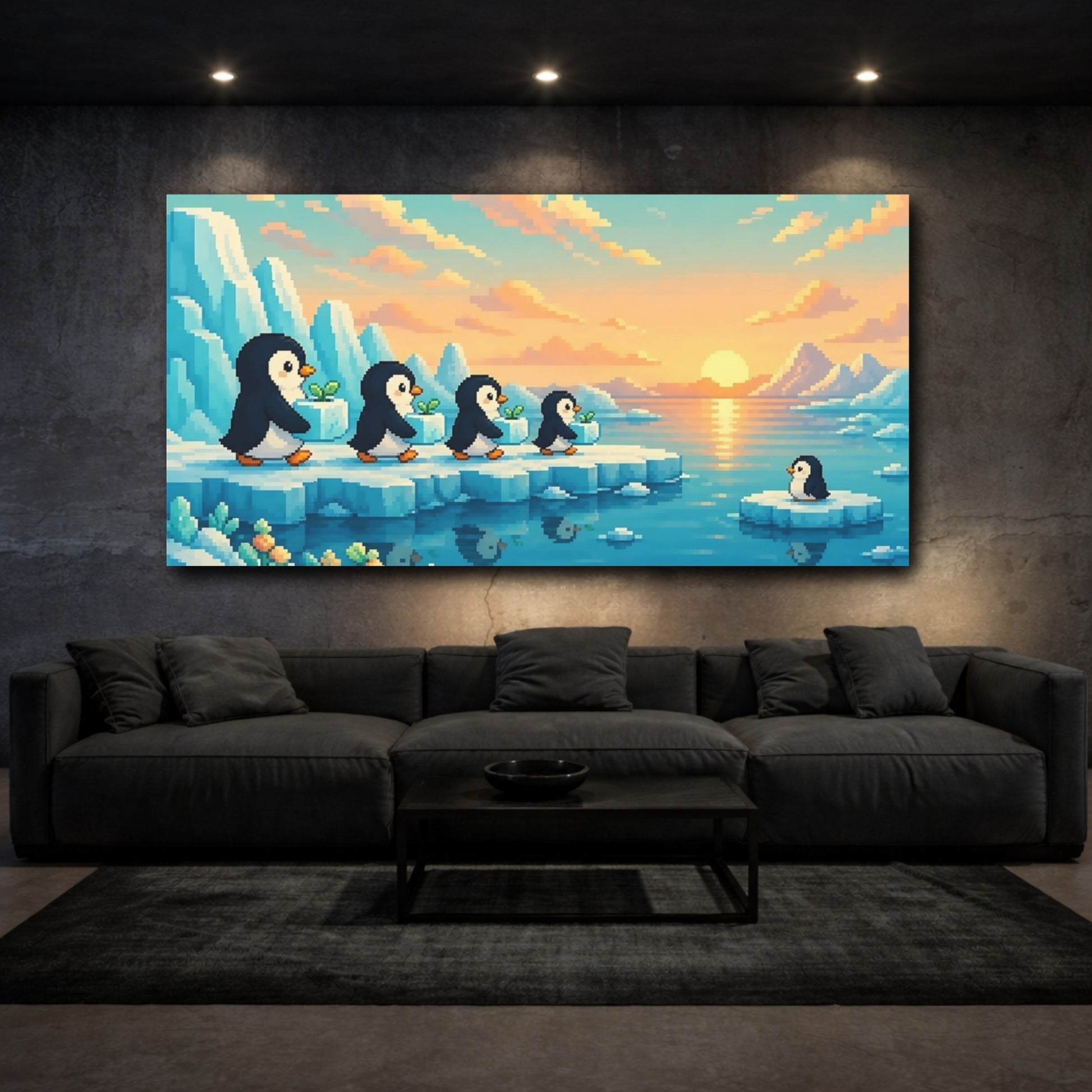 Mockup 3. Kids Penguin Parade shown as canvas print