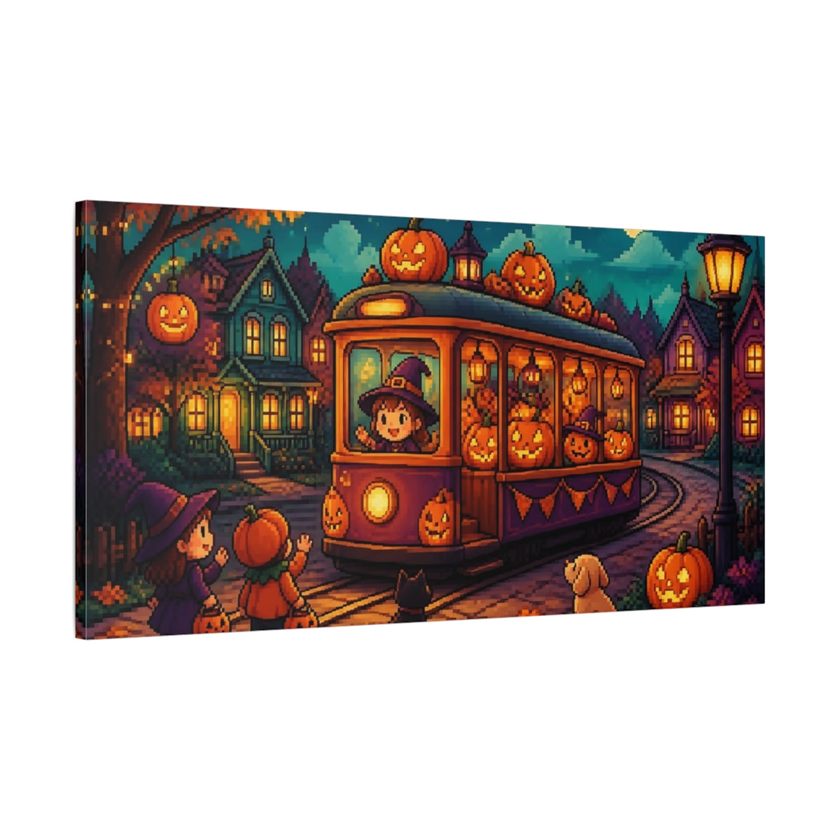 Main Mockup. Kids Pumpkin Tram Ride shown as canvas print