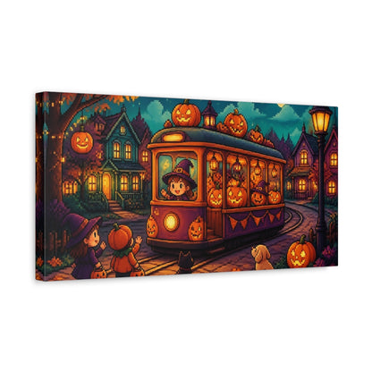 Side Mockup 3. Kids Pumpkin Tram Ride shown as canvas print