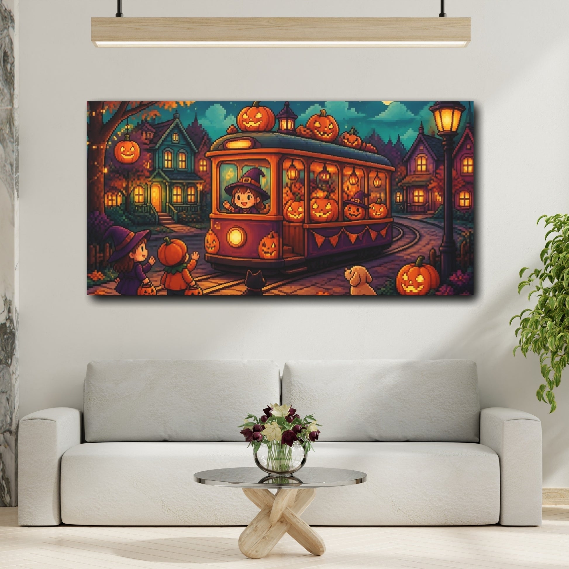 Mockup 2. Kids Pumpkin Tram Ride shown as canvas print