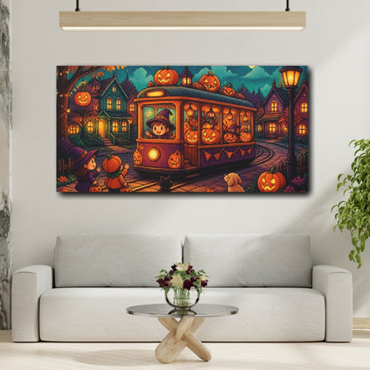 Mockup 2. Kids Pumpkin Tram Ride shown as canvas print