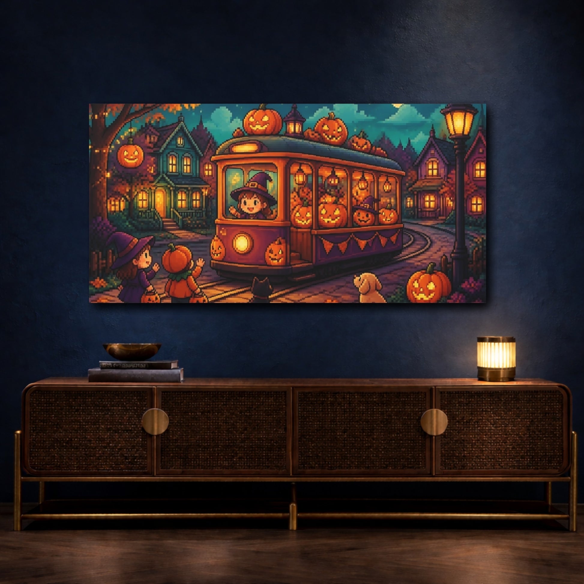 Mockup 4. Kids Pumpkin Tram Ride shown as canvas print