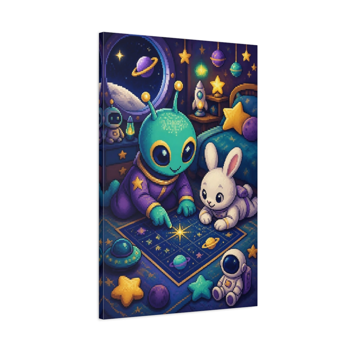 Main Mockup. Kids Room Alien & Bunny shown as canvas print