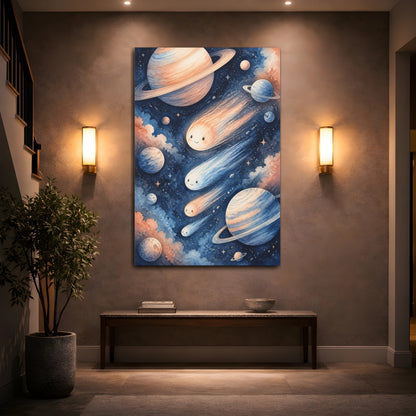 Mockup 2. Kids Room Comet Friends shown as canvas print
