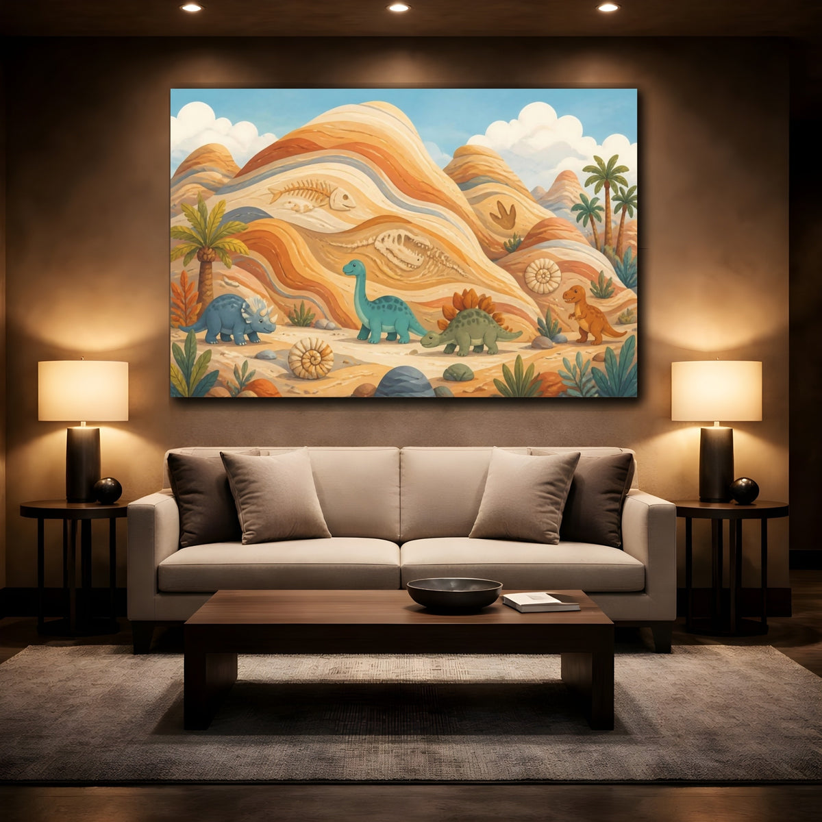 Mockup 2. Kids Room Dinosaur Dunes shown as canvas print