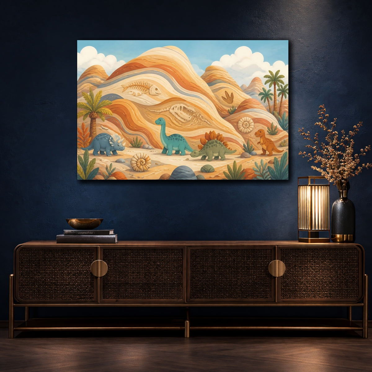 Mockup 4. Kids Room Dinosaur Dunes shown as canvas print