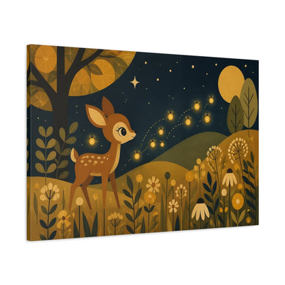 Main Mockup. Kids Room Fawn With Fireflies shown as canvas print