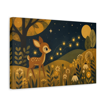 Side Mockup 4. Kids Room Fawn With Fireflies shown as canvas print