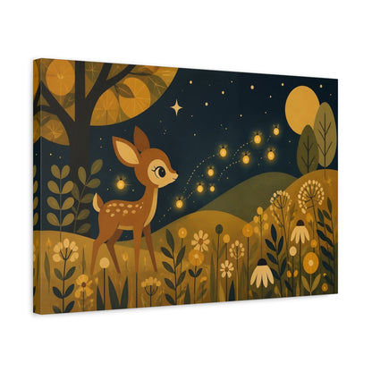 Side Mockup 3. Kids Room Fawn With Fireflies shown as canvas print