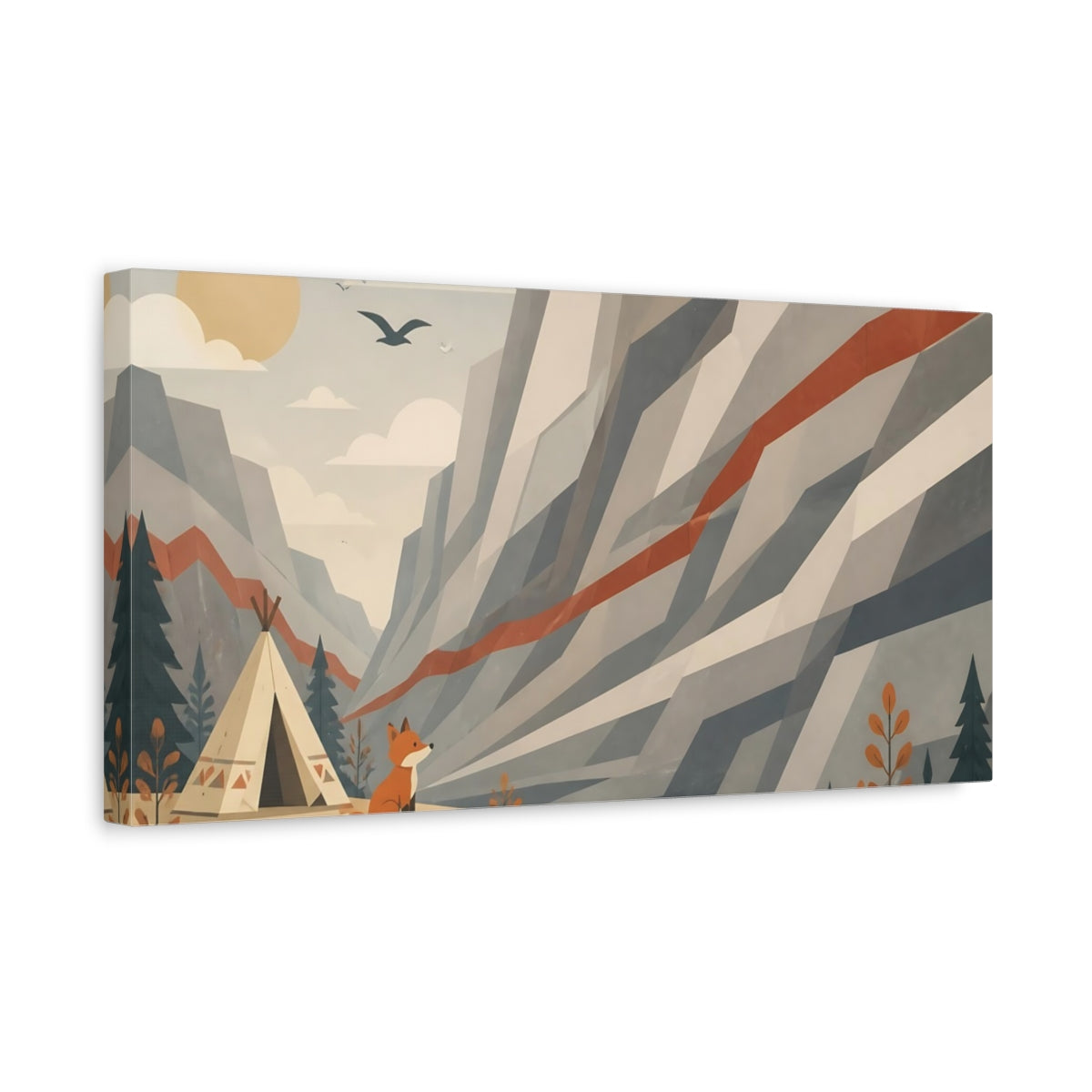 Side Mockup 3. Kids Room Fox Camp shown as canvas print