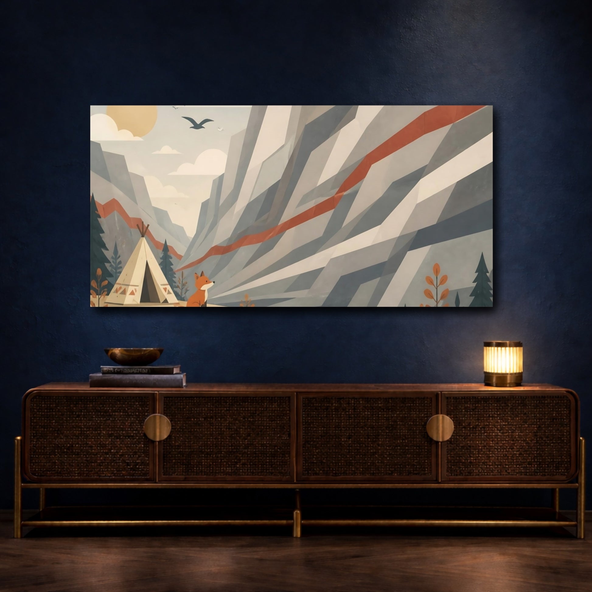 Mockup 4. Kids Room Fox Camp shown as canvas print