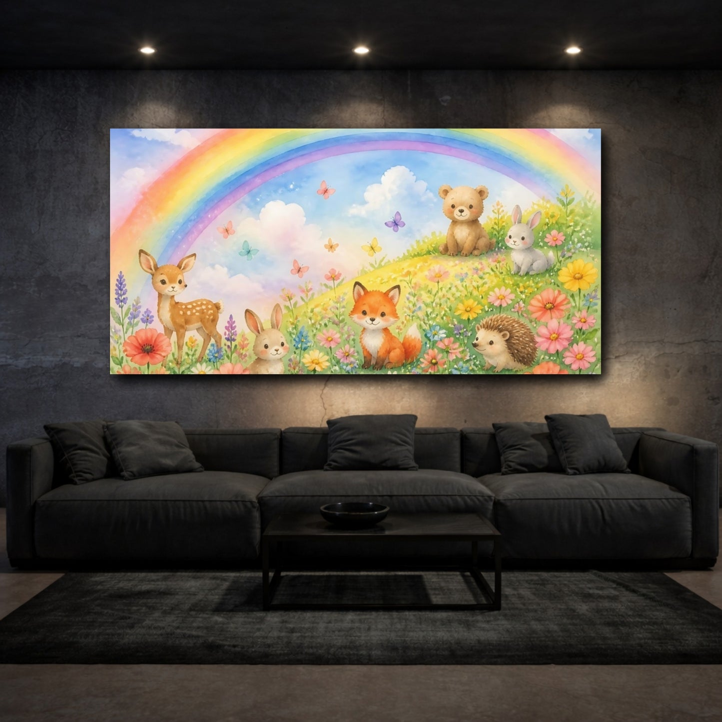 Mockup 3. Kids Room Fox Friends shown as canvas print