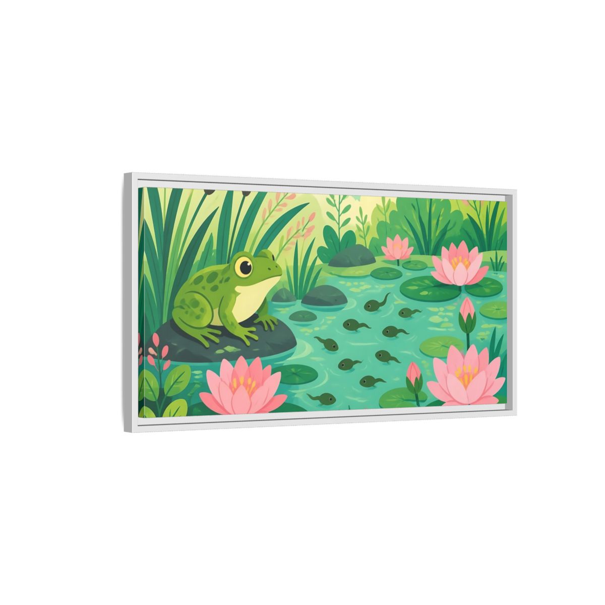 Side Mockup 1. Kids Room Frog Pond shown as framed canvas print