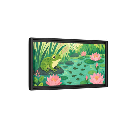 Side Mockup 8. Kids Room Frog Pond shown as framed canvas print