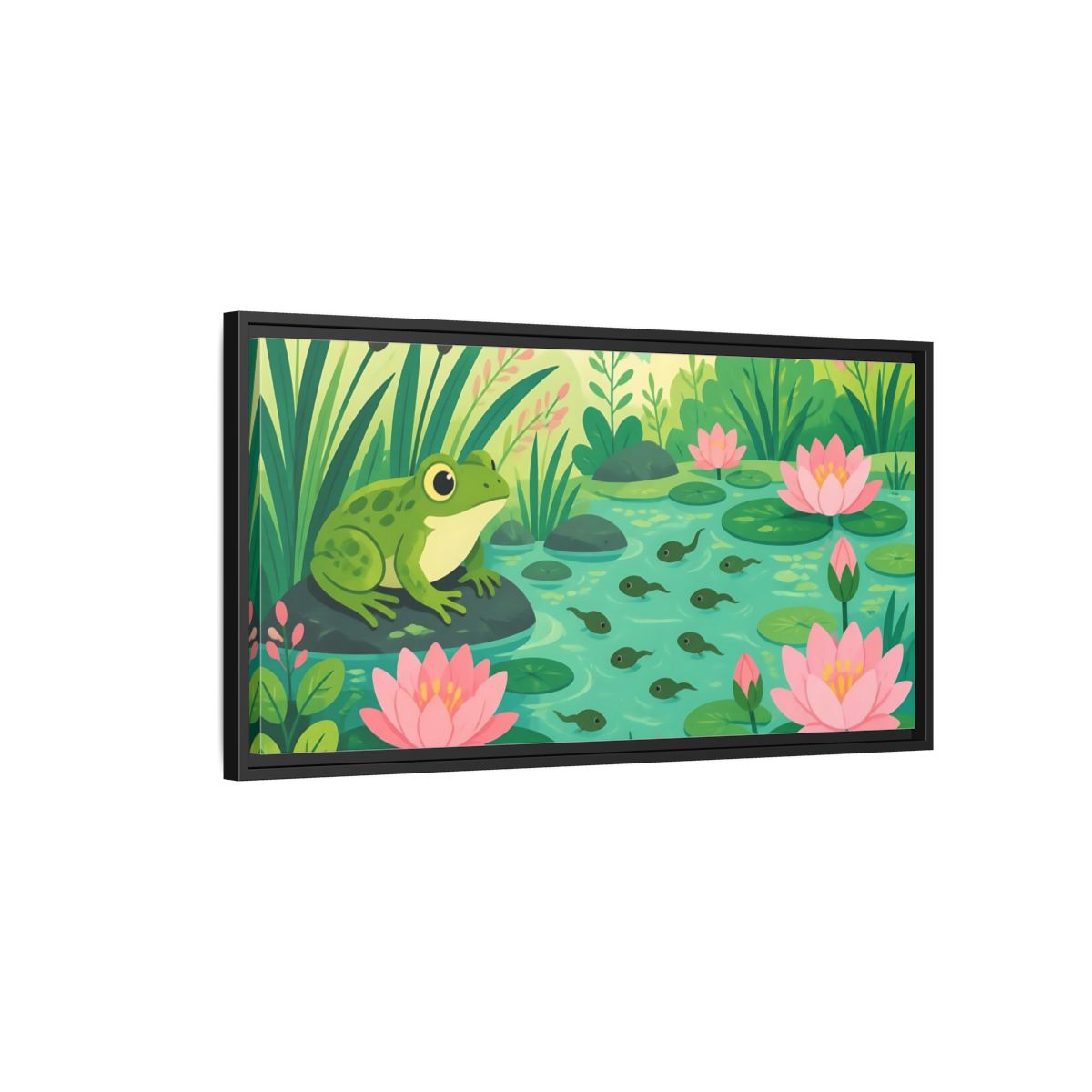 Side Mockup 2. Kids Room Frog Pond shown as framed canvas print