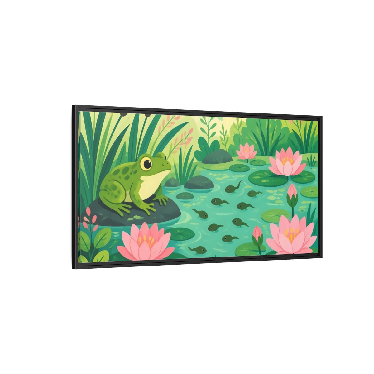 Side Mockup 5. Kids Room Frog Pond shown as framed canvas print