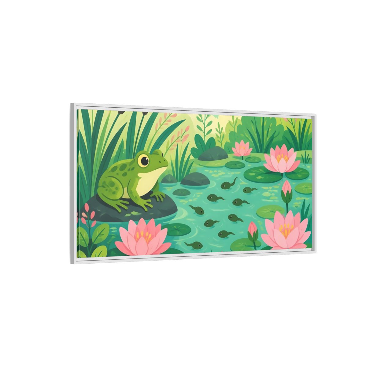 Side Mockup 3. Kids Room Frog Pond shown as framed canvas print