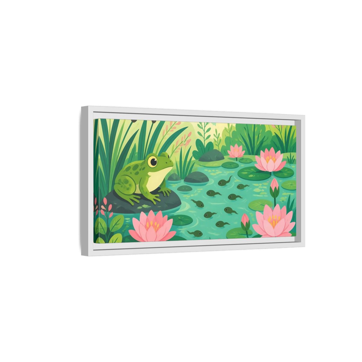 Side Mockup 6. Kids Room Frog Pond shown as framed canvas print