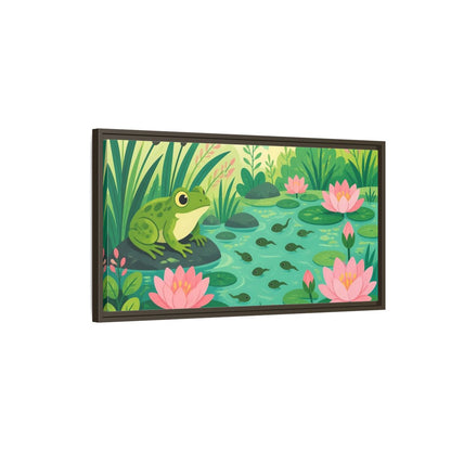Main Mockup. Kids Room Frog Pond shown as framed canvas print
