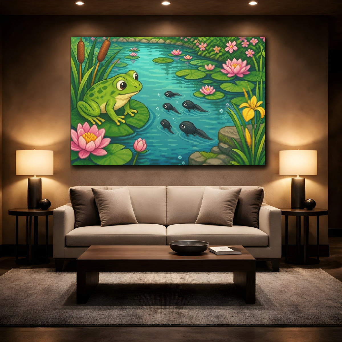 Mockup 2. Kids Room Frog Pond shown as canvas print