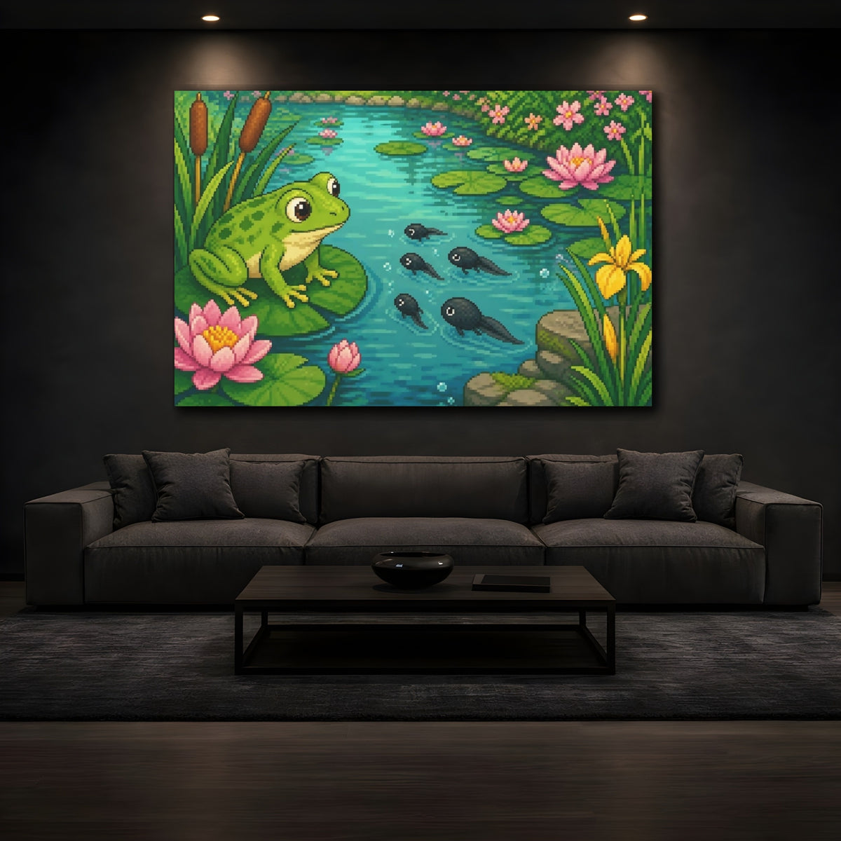 Mockup 3. Kids Room Frog Pond shown as canvas print
