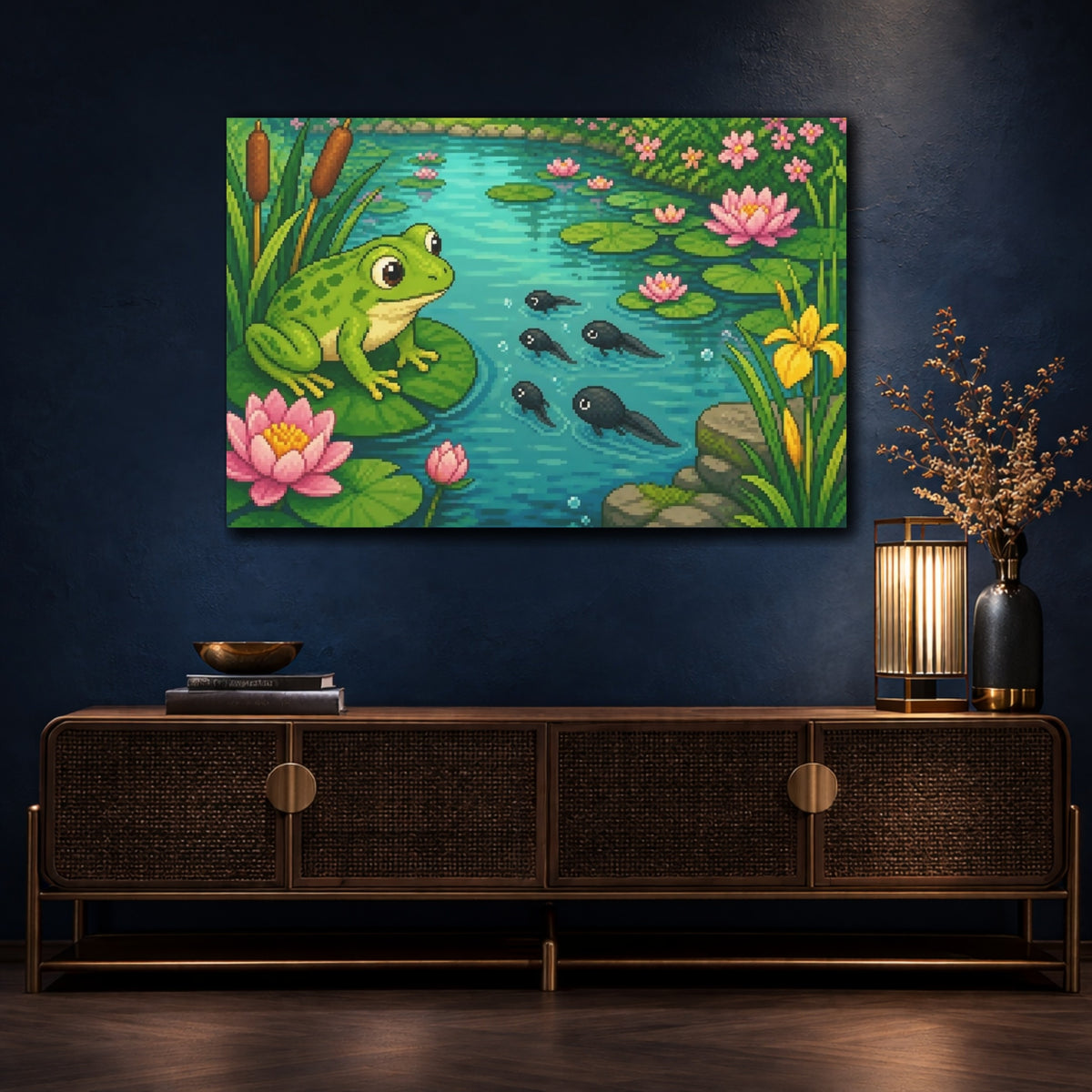 Mockup 4. Kids Room Frog Pond shown as canvas print