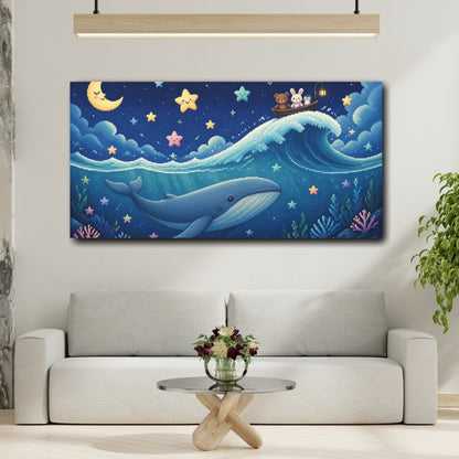 Mockup 2. Kids Room Pixel Whale shown as canvas print