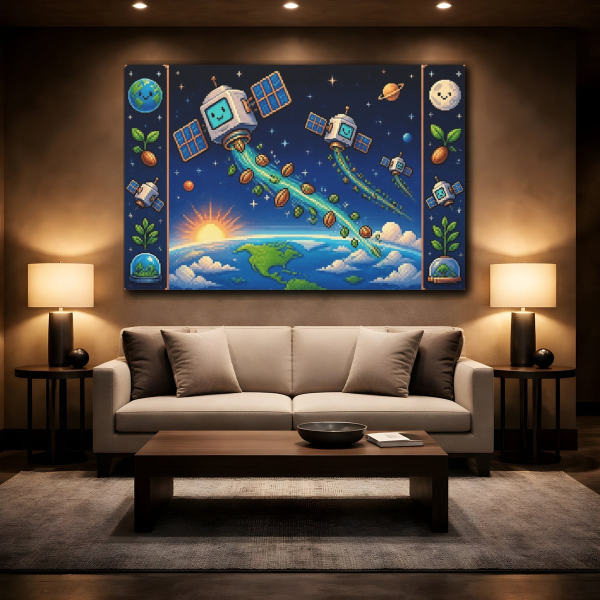 Mockup 2. Kids Room Satellite Adventure shown as canvas print