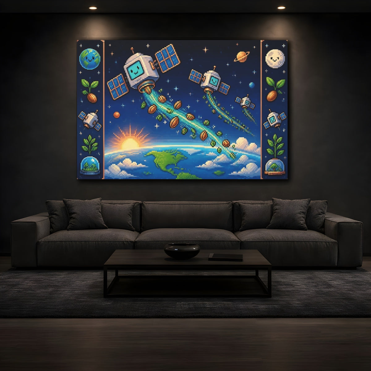 Mockup 3. Kids Room Satellite Adventure shown as canvas print