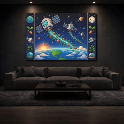 Mockup 3. Kids Room Satellite Adventure shown as canvas print