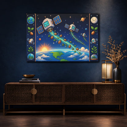 Mockup 4. Kids Room Satellite Adventure shown as canvas print