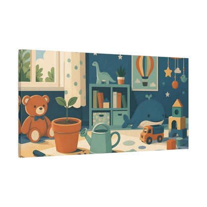 Main Mockup. Kids Room Seedling Scene shown as canvas print