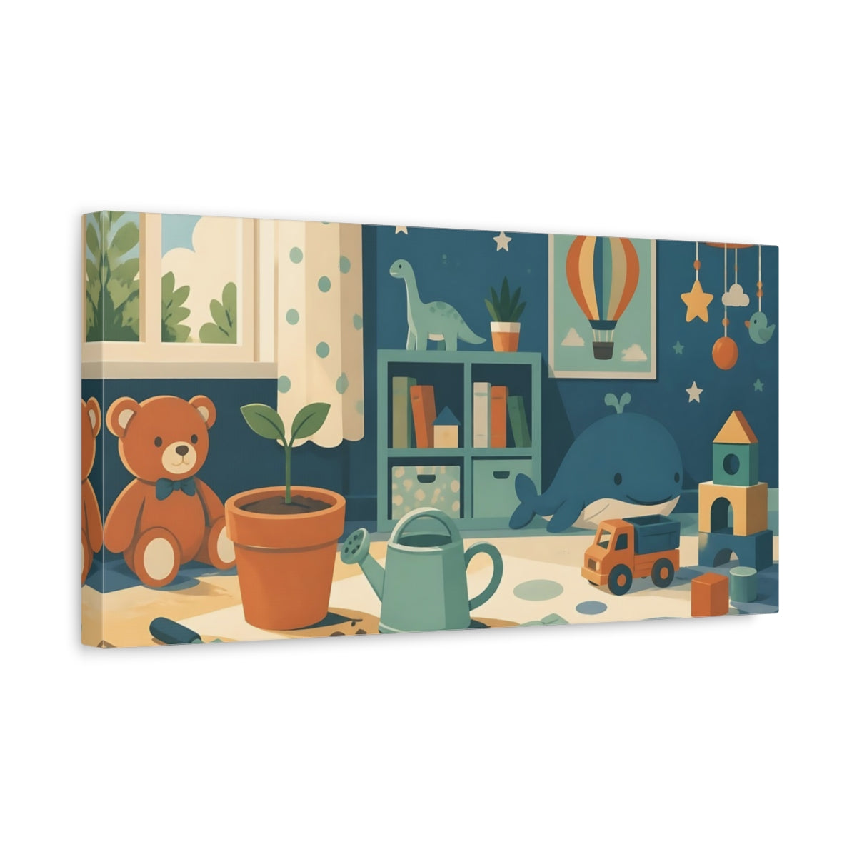 Side Mockup 3. Kids Room Seedling Scene shown as canvas print