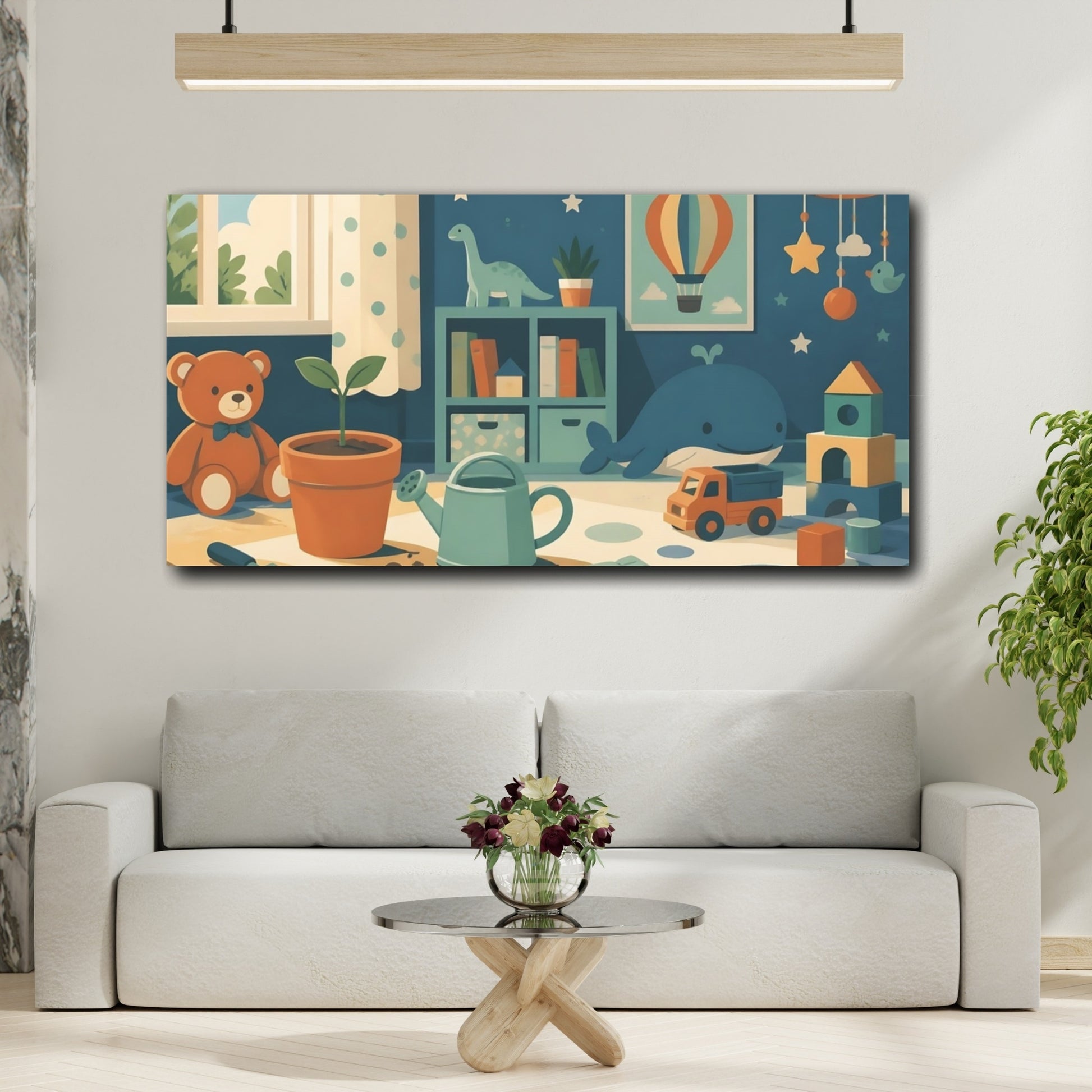 Mockup 2. Kids Room Seedling Scene shown as canvas print